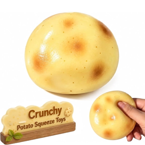 Crunchy Potato Squishy Stress Ball for Adults, Tactile Sensory Fidget Squeeze Toy with ASMR Feel for Desk Play Novelty