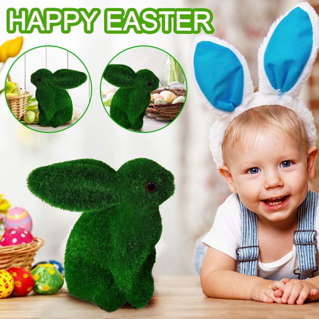 Grass Rabbit Easter Furry Flocked Bunny Rabbit Miniatures Standing Moss Garden