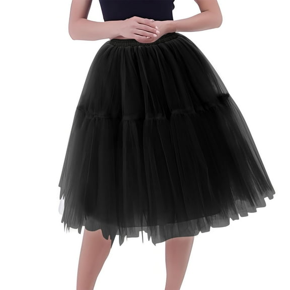 Maoxin Women's Skirts Womens Pleated Gauze Knee Length Skirt Adult Dancing Skirt ,Black,Free Size