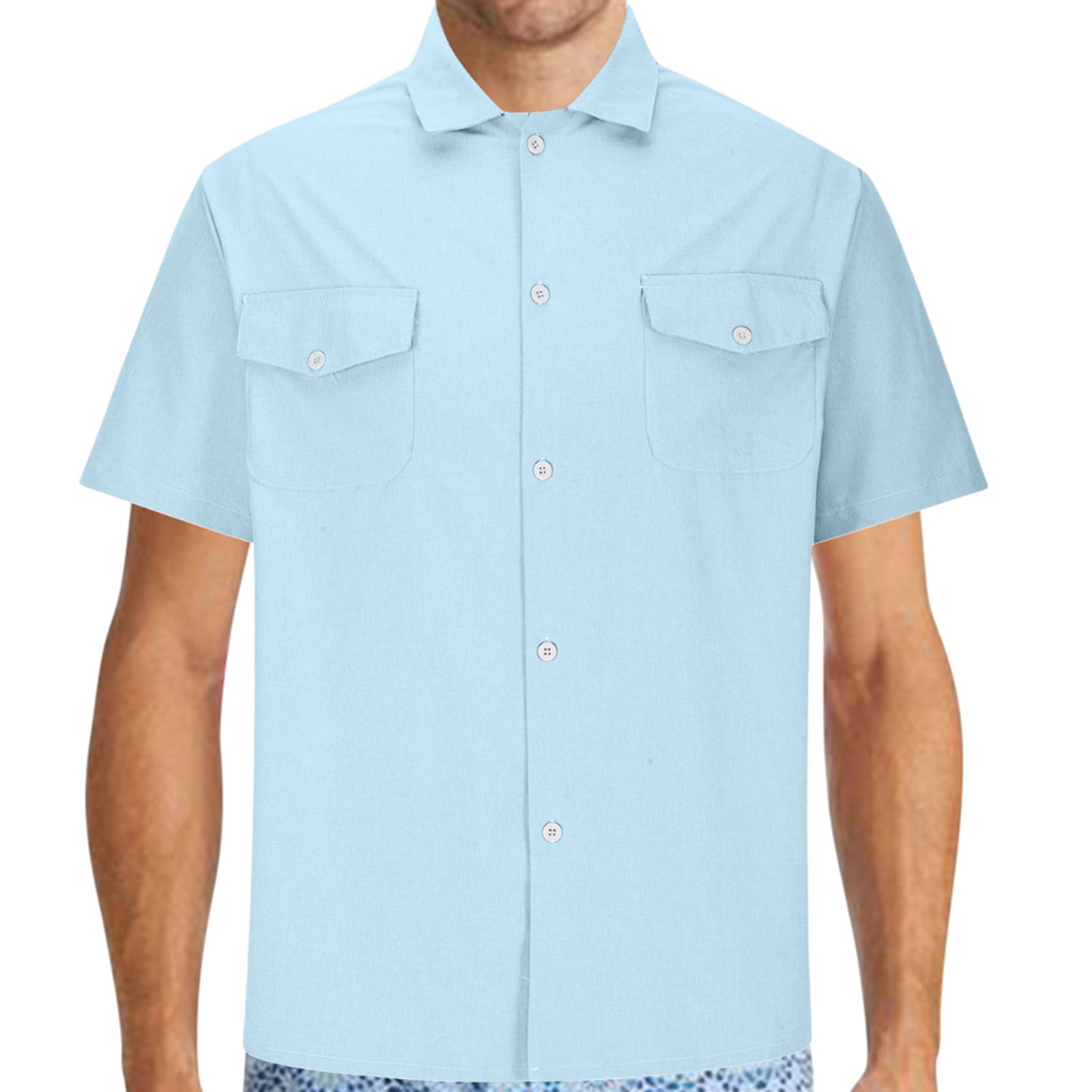 cfhntfmh Short Sleeve Shirts for Men Button down Summer Casual Collared V Neck Tops Solid Color Beach Blouses