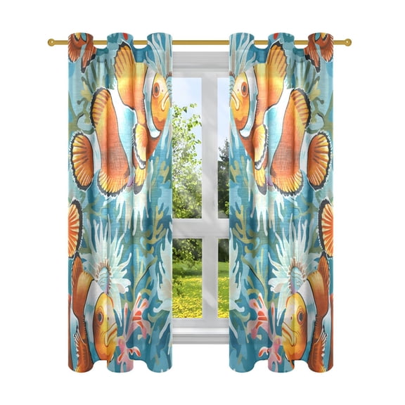 Sheer Curtains 2 Panels Set Grommet Drapes Window Treatments Light Filtering for Bedroom Living Room W42 x L63 Clownfish and Coral