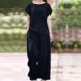 thumbnail image 4 of PENGXIANG Ensemble d'Été 2 Pcs pour Femmes, Ensemble Décontracté, Couleur Unie, Col Rond, Pantalon Large, 4 of 7