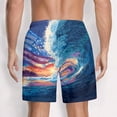thumbnail image 4 of LWavelet Men's American Flag Stripe Print Beach Shorts Drawstring Elastic Waist Quick Dry Casual Shorts Watermelon Red L, 4 of 4
