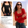 thumbnail image 4 of OQQ Women's 2 Piece Bodysuits Ribbed One Piece Square Neck Long Sleeve Bodysuits, 4 of 7