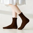 thumbnail image 4 of Fancifize Women Ribbed Mid Socks Casual Soft Stretch Solid Color Lettuce Edge Cute Socks for Fall Winter,Coffee, 4 of 6