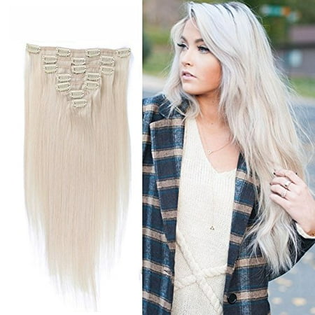 Blonde Clip In Human Hair Extensions 100 Long Real Hair Straight