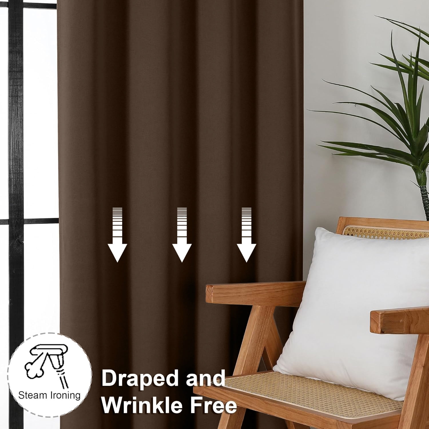 Blackout Curtains, Thermal Insulated Blackout Curtains 42x63 in, Room Darkening Rod Pocket Drapes for Living Room Bedroom, Noise Reduction Window Treatment Panels set of 2,Brown