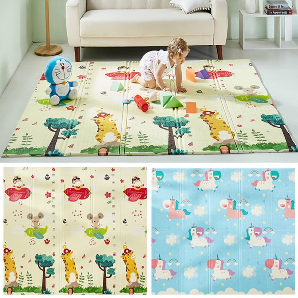 Baby Foam Crawling Mat Foldable, Waterproof, Reversible Playmat for Toddlers and Kids Double