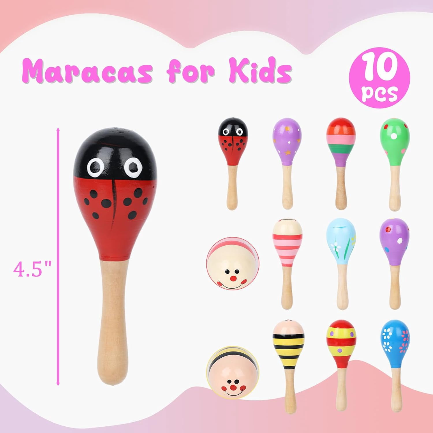 10PCS Mini Wooden Maracas, Maracas for Toddler Musical Instruments Shakers Baby Toys Infant Learning