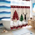 thumbnail image 5 of No Hook Shower Curtain with Built-in Rings-Farmhouse Christmas Washable Waterproof Fabric Bathroom Curtains for Hotel, 60 X 72 Inch Long, Rustic Plaid Christmas Tree Snowflakes Red Green Black, 5 of 9