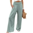 thumbnail image 3 of Txlixc Pantalones Largos Sueltos de Verano para Mujer, Pantalones de Pierna Ancha de Playa Fruncidos de Cintura Alta de Color Sólido Estilo Ocio con Bolsillo para Mujer Txlixc Estilo de ocio, 3 of 5