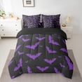 thumbnail image 4 of Homewish Gothic Halloween Bat 7-Piece Twin Bedding,Purple Silhouette Print Bedding Comforter Set,Black Violet,Black Reversible, 4 of 8