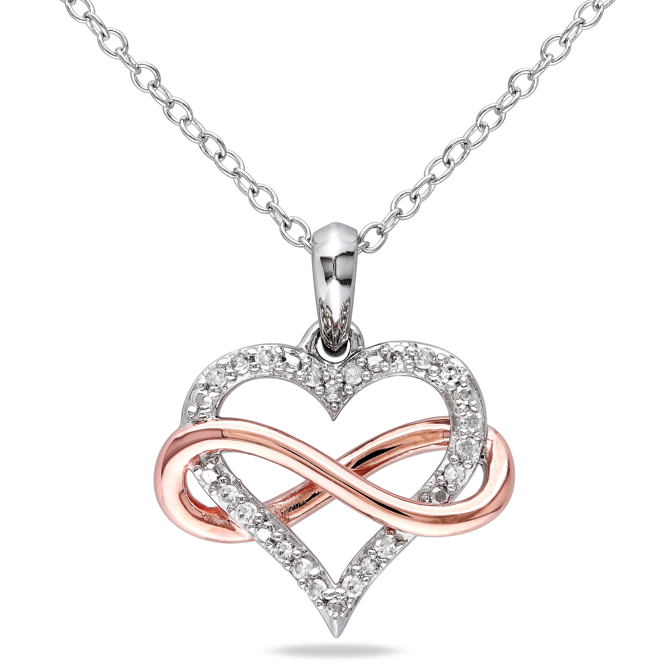 Diamond 14K Rose Gold Over Silver Heart Pendant W Necklace 18 Inch 1/10 CT T.W 