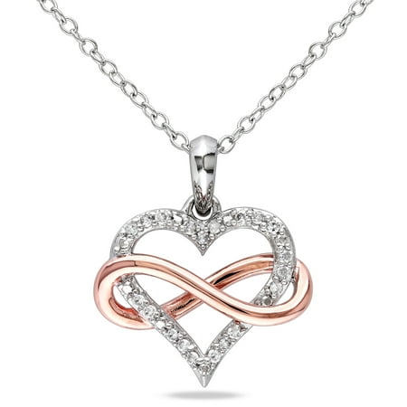 Miabella Women's 1/10 Carat T.W. Diamond Two-Tone Sterling Silver Infinity Heart Pendant with Chain