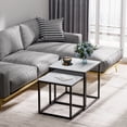 thumbnail image 3 of Coffee Table Set of 2, Modern Glass Nesting Table, Metal Frame Square Center Table Set, Side Tables, Nesting Coffee Table for Living Room, Bedroom and Small Spaces, 19.7in Black, 3 of 6