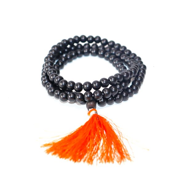 Marka Jewelry Handmade Ebony Karungali Kattai, Black Ebony Wood 108 Beads Rosary, Spiritual Practice Set