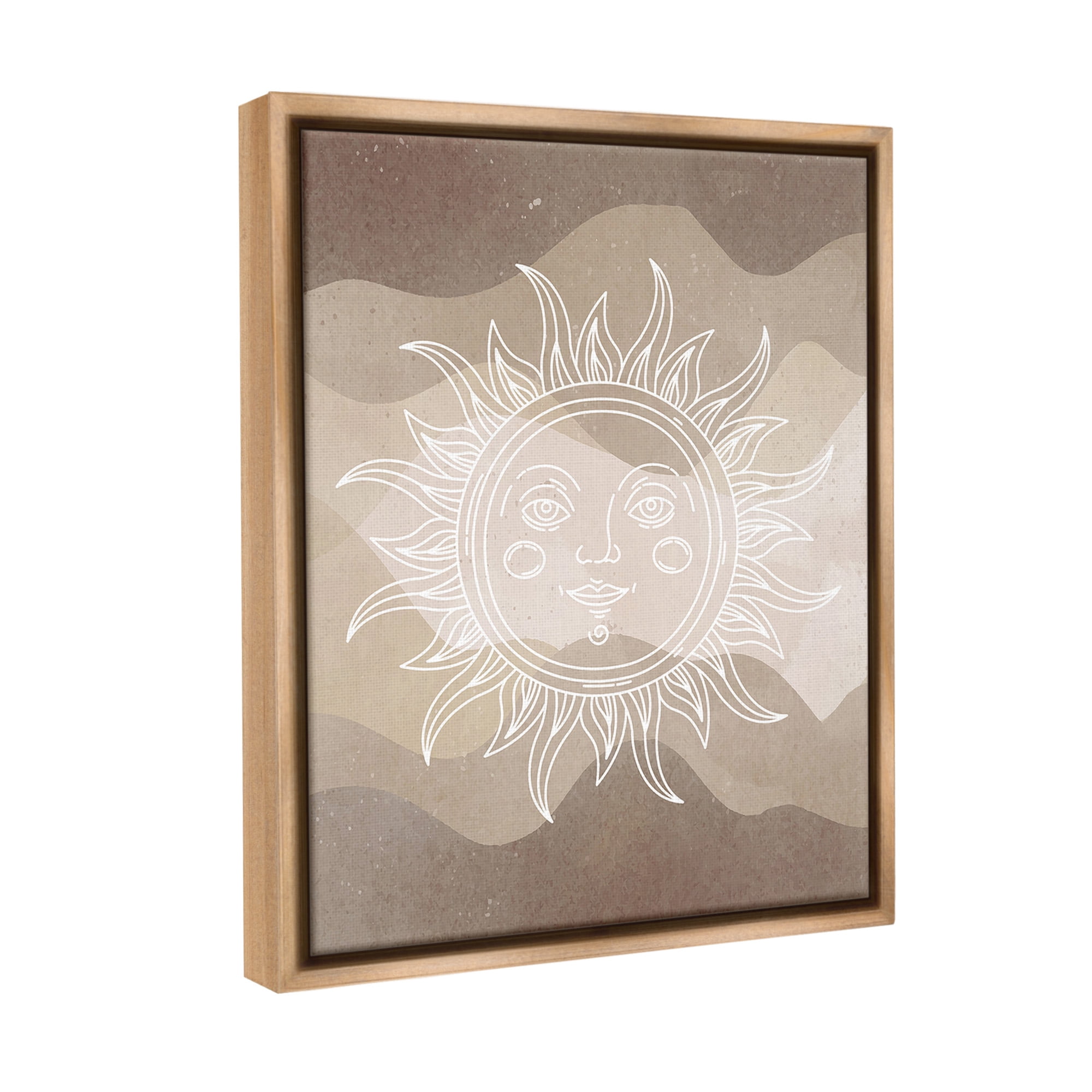 Stupell Industries Boho Celestial Sun Landscape Painting Brown Floater Framed Canvas Art Print Wall Art, 25 x 31