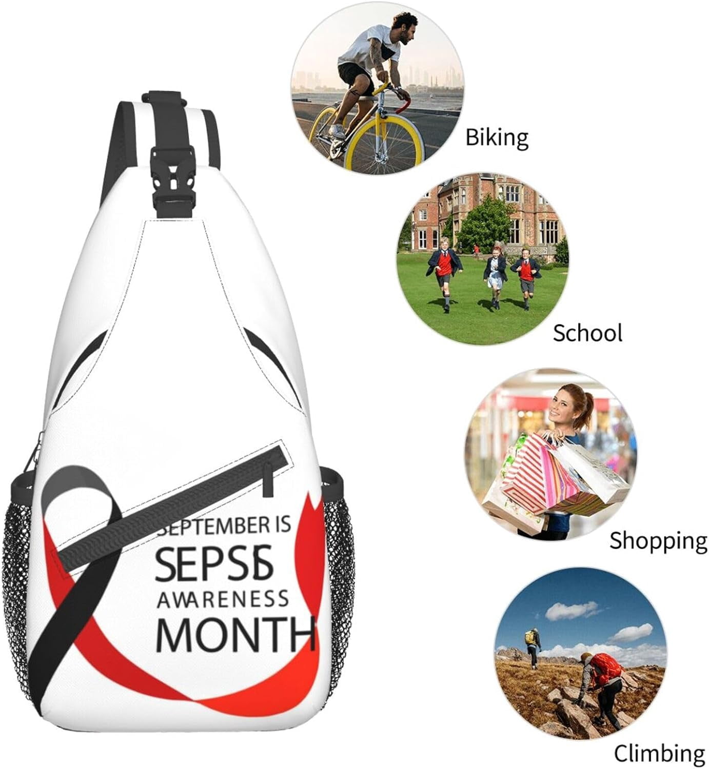September is Sepsis Awareness Month Sling Bag Crossbody Hiking Travel Chest Bags Backpack Shoulder Daypack for Women Men