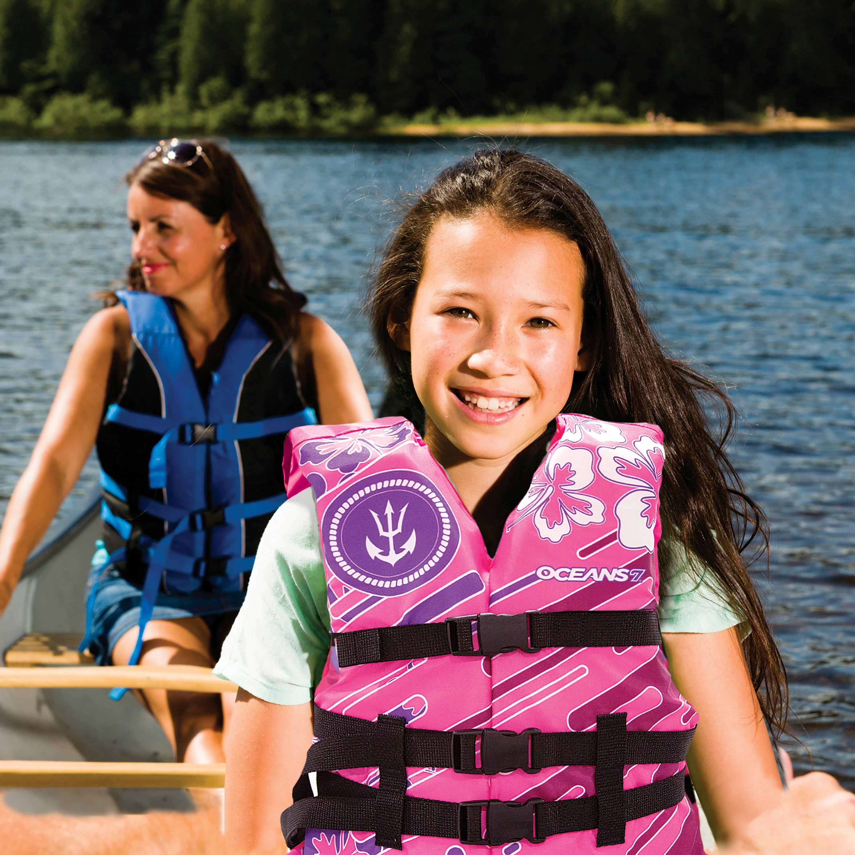 Oceans7 Youth Open Side Life Vest, Durable, 50-90 lbs, Pink/Purple, Unisex, Nylon