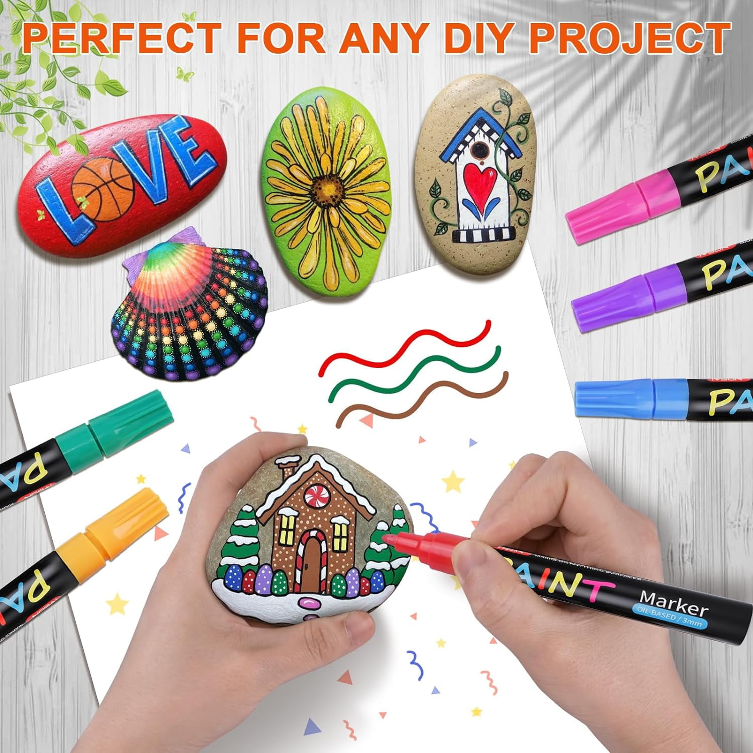 Paint Pens Paint Markers, 20 Colors Oil-Based Waterproof Marker Pen Set, Never Fade Quick Dry and Permanent, Works on Rocks Painting, Wood, Fabric, Plastic, Canvas, Glass, Mugs