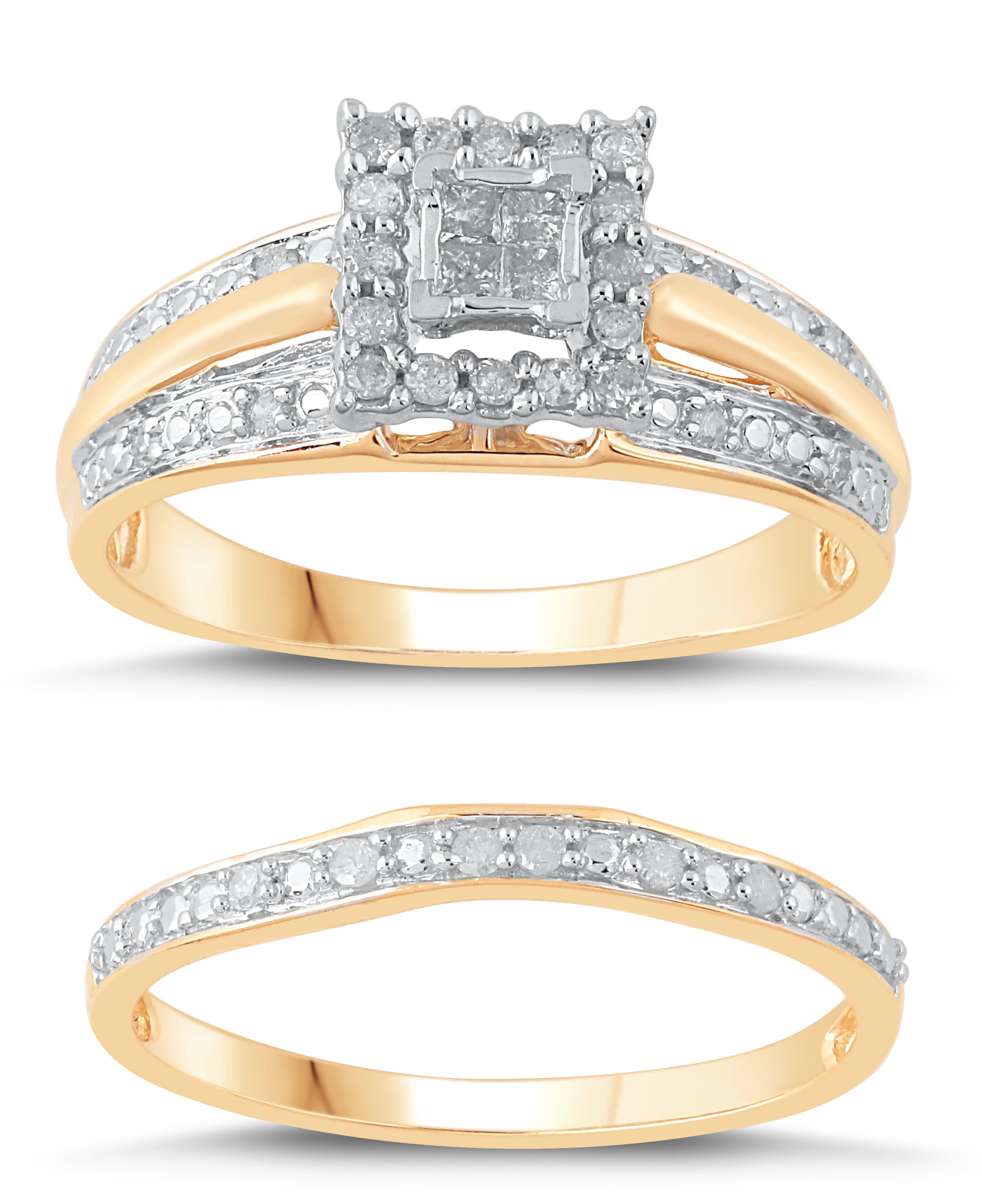 10k Yellow Gold Round Diamonds Engagement Bridal Set Wedding Rings Valentine day 