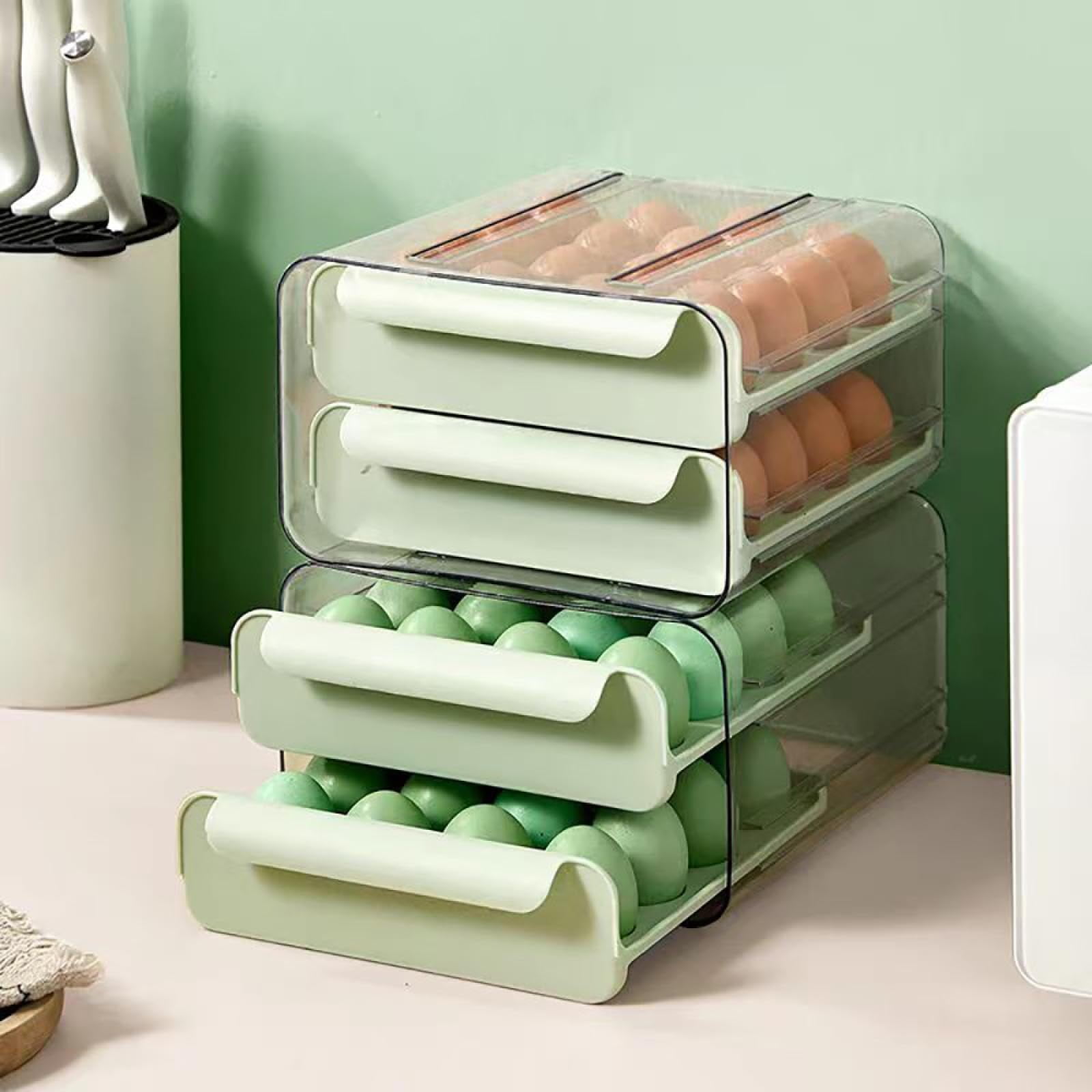 UYUH 2-Tier Egg Holder for Fridge, Large Capacity Stackable Egg Organizer Container, Clear Refrigerator Drawer Tray for Eggs, Space Saving and Easy Access Kitchen Storage