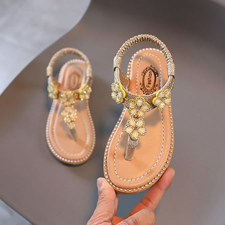 

HAXMNOU Shoes Floral Child Sandals Girls Children Bling Flip Kids Flop Kids Girl s Shoes Gold