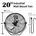 thumbnail image 3 of 20 in. Black High-Velocity 3-Speed Air Circulator Metal Wall Mount Fan, 3 of 9