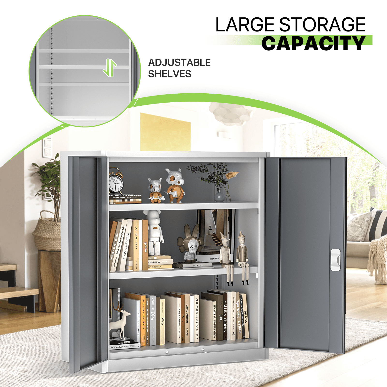Magshion Metal Cabinet, 36" Tool Steel Locking Cabinet with Doors, Garage Storage Systems Lockable File Cabinet for Home Office Classroom, Grey White