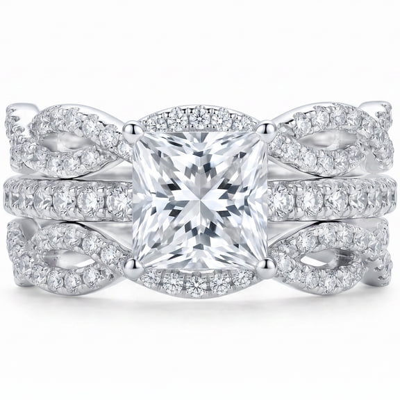 SFTING Rings for Woman Princess Cut 5A CZ Engagement Rings Set for Women Silver Plated Size 7