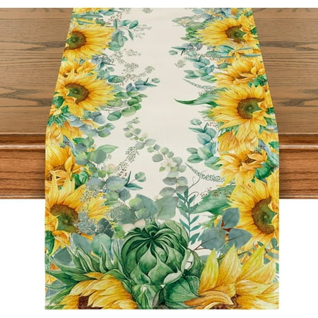 

Artoid Mode Sunflower Eucalyptus Summer Table Runner for Dining Table 13 x 90