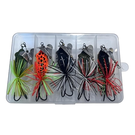 5Lots Topwaters Spinner Frogs Lures Artificial 3D Eye Fishing Frogs Lures Soft Tube Baits Plastic Fishing Lures with Hook