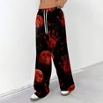 thumbnail image 3 of Hearthz Fuzzy Pajama Pants Ghost Pumpkin Bat Print Flannel Fuzzy Pajama Pants Drawstring Elastic Waist Wide Leg Women's Pajama Pants, 3 of 5