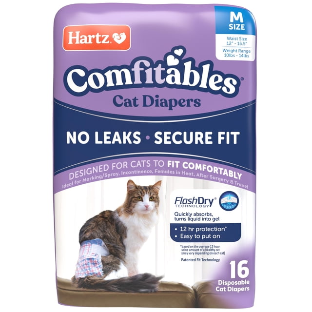 Pañales para gatos Hartz Comfitables, tamaño mediano, 16 unidades