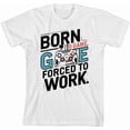 thumbnail image 3 of "Born To Game, Forced To Work" Youth White Crew Neck Short Sleeve Tee-Large, 3 of 4