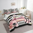 thumbnail image 3 of Manfei Girly Fashion Bag Bedding Comforter Set 7-Piece,Books Flower Perfume King Bedding Sets,Modern Geometric Striped Bed Sheets For Girls,Breathable Home Decor,Reversible, 3 of 8