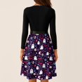 thumbnail image 4 of Women's Halloween Dress Bat Spider Long Sleeve Cocktail 1950s Vintage Dresses Crew Neck Hepburn Retro Casual Dress with Belt 4XL, 4 of 6