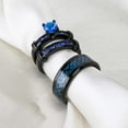 thumbnail image 5 of ringheart 3 Matching Rings His and Her Rings Couple Rings CZ Women Wedding Ring Black and Blue Ring, 5 of 6