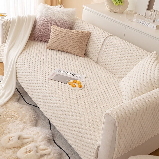 Cojín de sofá de felpa, almohadilla antideslizante gruesa de invierno, funda de sofá de madera de cuero de color sólido moderna y simple