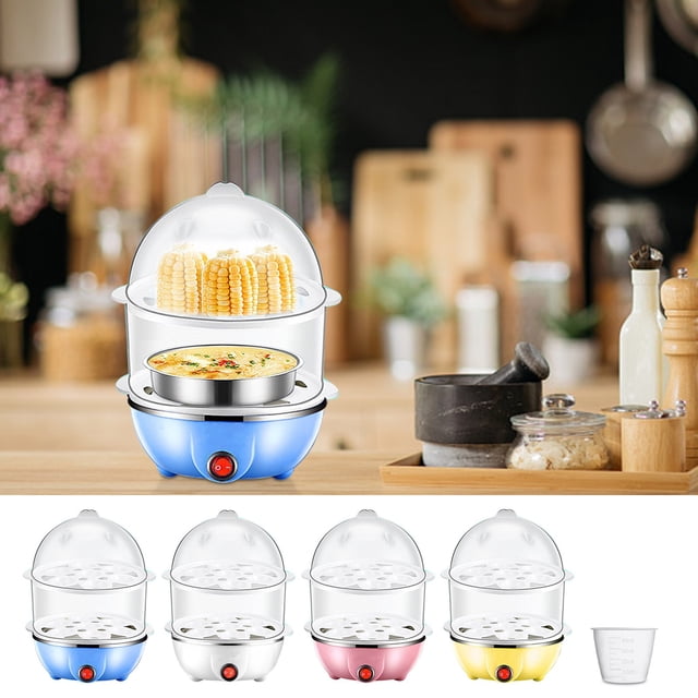 Fiudx Cocedor de Huevos Multifuncional, Diseño de Doble Capa, Acero Inoxidable de Bajo Consumo de 350 W, Fácil de Calentar, Huevos Al Vapor, Leche Caliente y Preparación de Comida para Bebés, Tamaño