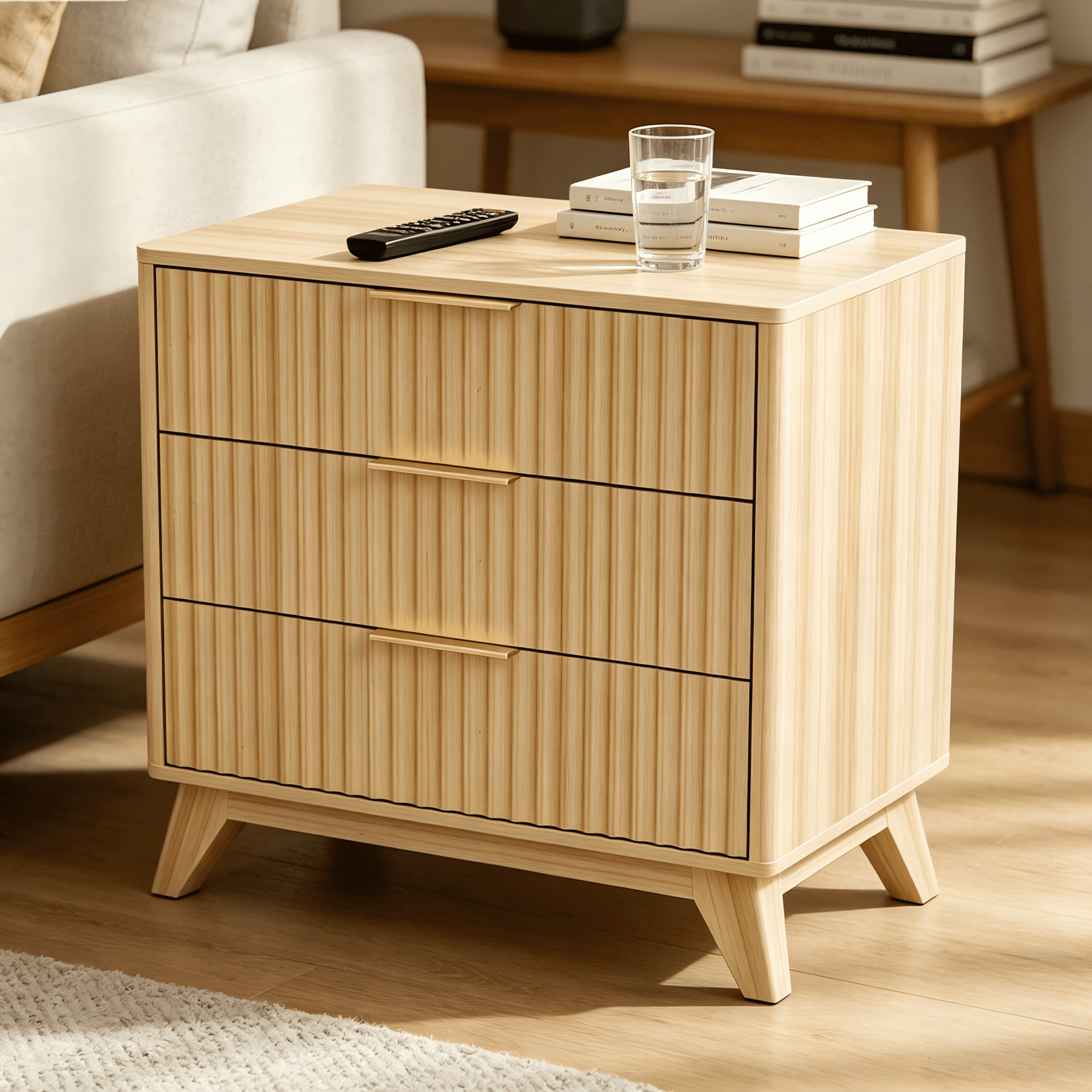 3-Drawer Storage Chest, Grid Front Dresser with Metal Drawer Runners, Anti-Tip Design, Compact Wooden Cabinet for Bedroom, Living Room, Home Office