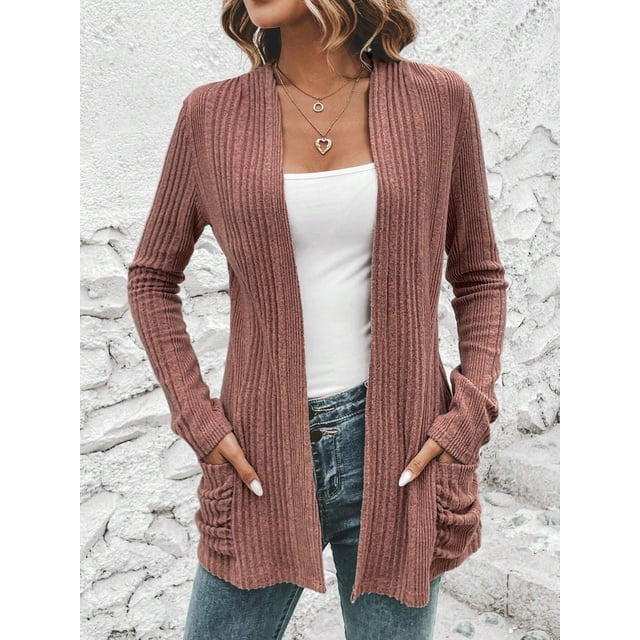 LOVZFMLL Cardigan pour Femmes Mode Rayé Brossé Manches Longues Manteau Cardigan pour Femmes