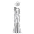 thumbnail image 3 of TiaoBug Girls Shiny Metallic Fringe Jumpsuit Bell Bottom Pants Romper Disco Dance Outfit with Sequin Hat Silver 12, 3 of 5