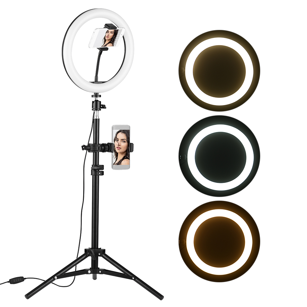 10 Inch Desktop LED Video Ring Light Lamp 3 Lighting Modes Dimmable USB