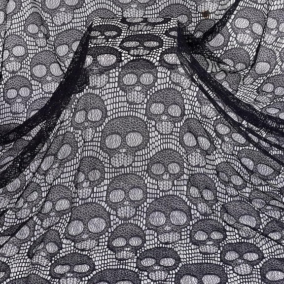 1 Yard Skull Lace Fabric 150cm/59.06 Inch Width Black Gothic Nylon Sheer Lace Fabric Non-Stretch Mesh Fabric Clothing Accessories