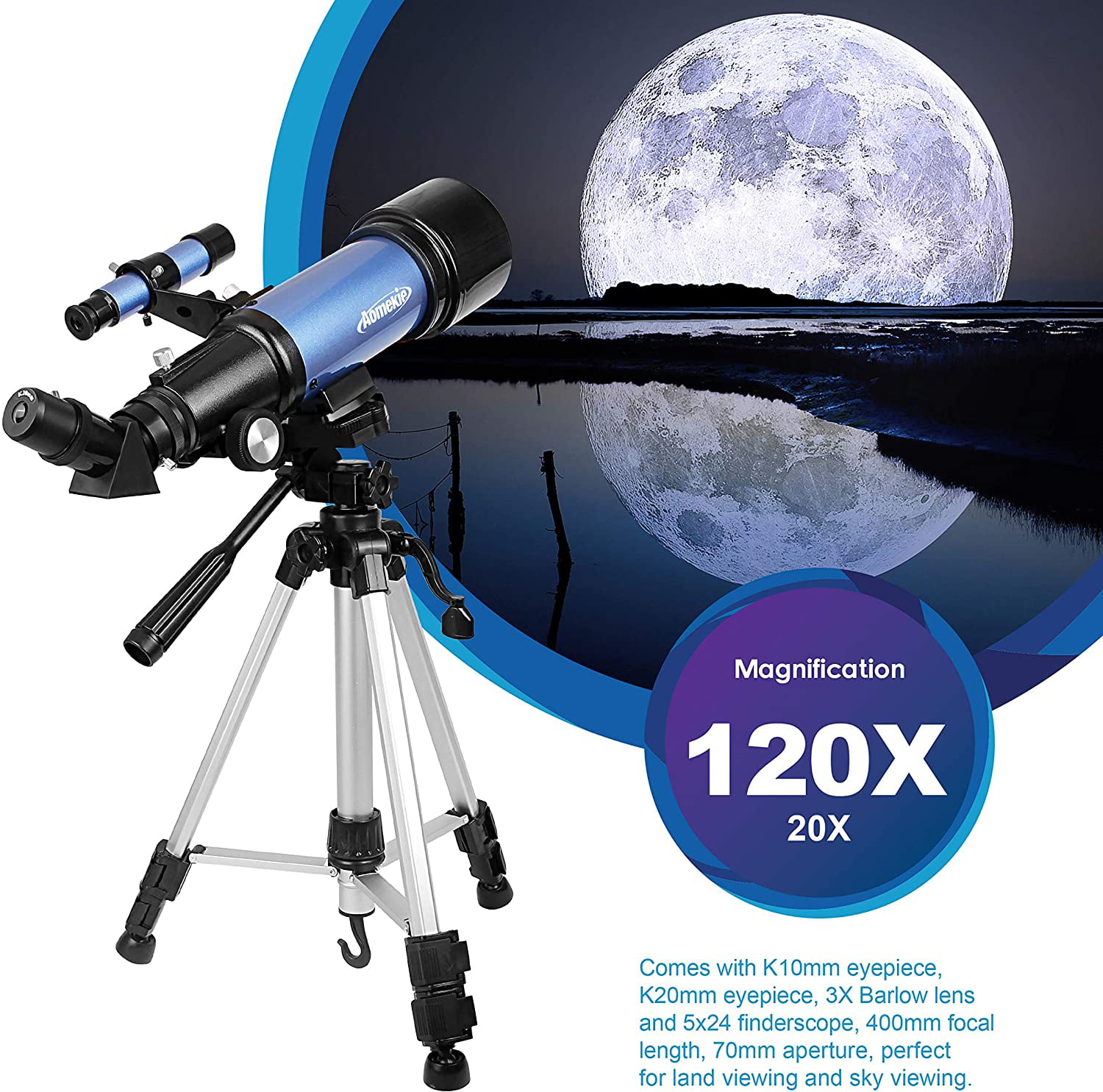 with Tripod Two Eyepieces 70mm Aperture Refractor Telescope for Astronomy Telescope for Kids Adults Astronomy Beginners Backpack Smartphone Adapter Barlow Lens 