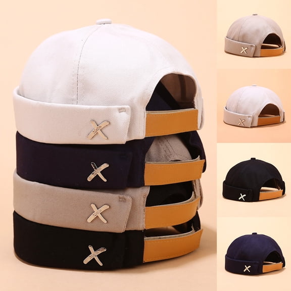 Helii Men and Women Hat Cotton Solid Color Brimless Cap – Casual Sailor Mechanic Hat