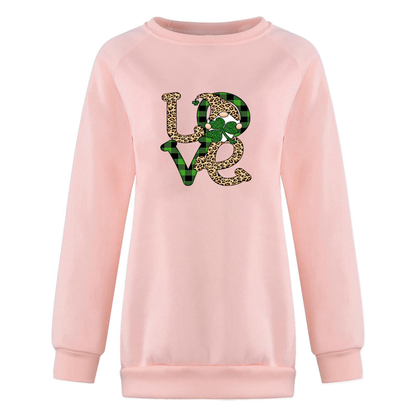 RQYYD Valentine's Day Sweatshirts For Women Love Heart Print Sweatshirt  Casual Loose Crew Neck Graphic Pullovers Tees Pink L 