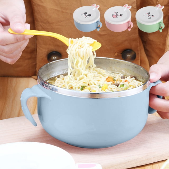 Iumwxz Kitchen Organizers and Storage Stainless Steel Double Layer Insulated Rabbit Fast Food Cup Large Capacity Stainless Steel Bowl with Lid Instant Noodle Bowl Pink Stainless Steel Up to 45% off