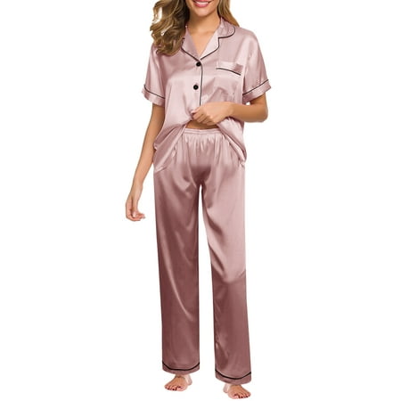 

Yuelianxi Women s Nightgown Pajama Nightwear Women Lingerie Robe Set New Underwear Suit Satin Pajamas Women Short Sleeved Tops And Trousers Loose Pajama Sets